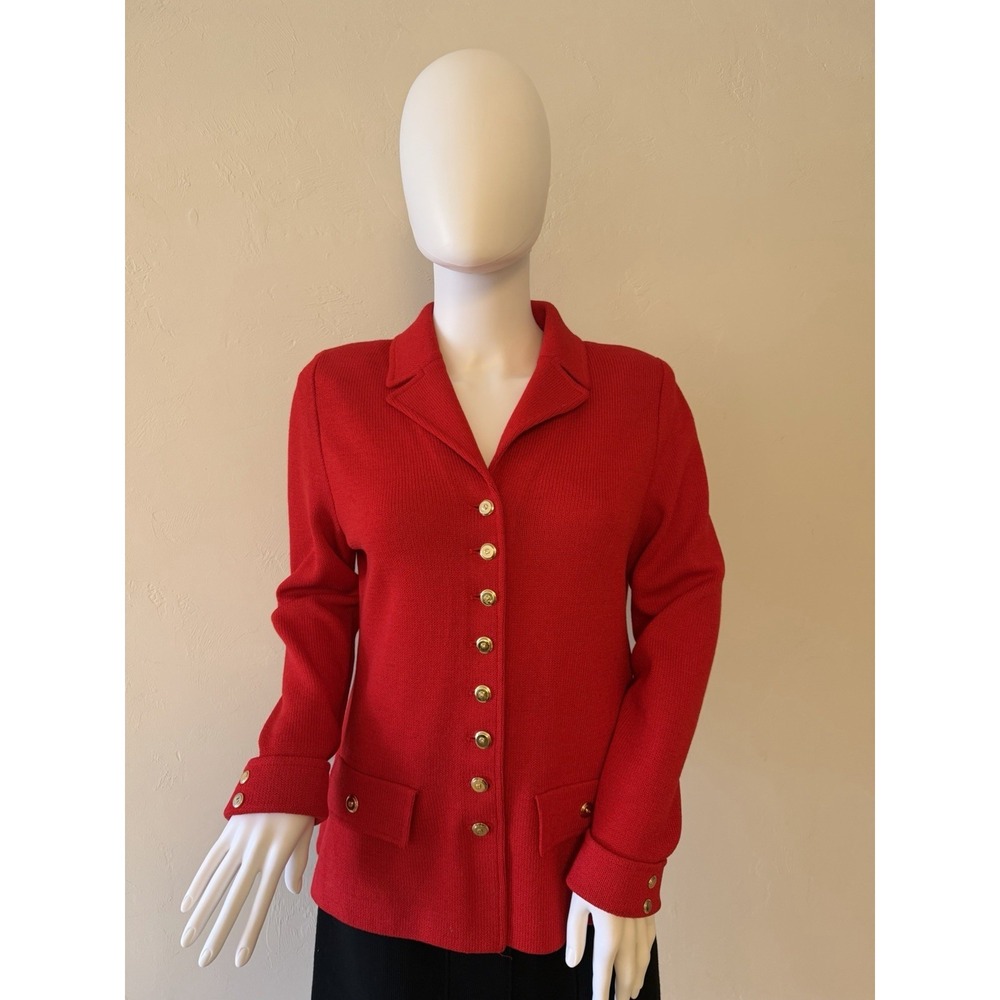 St. John Collection by Marie Gray red knitted blazer size 6,gold buttons&details